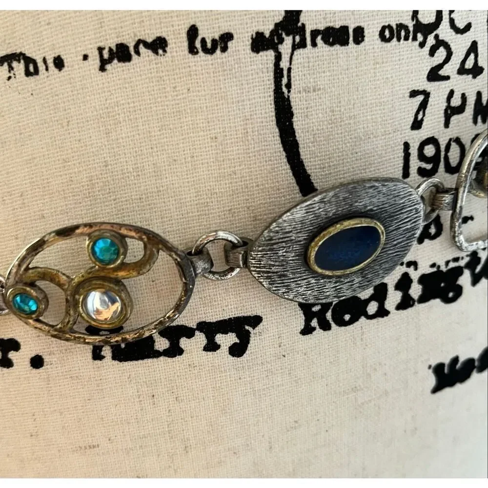 Chico's statement belt mixed-metal design oval-shaped cabochons dark blue
